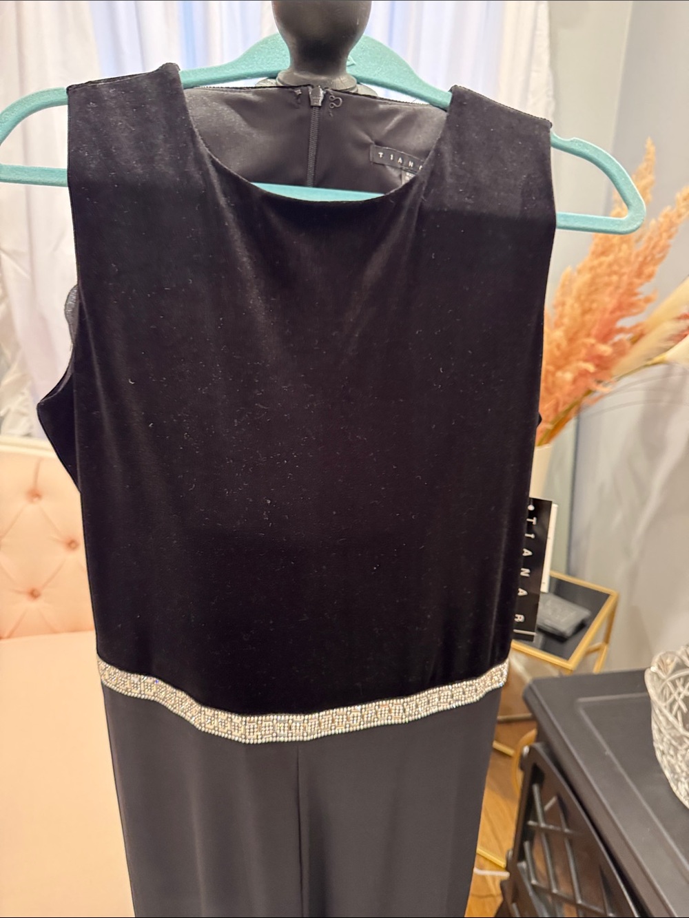 Tiana B. Black Sleeveless Jumpsuit with Rhinestone Trim